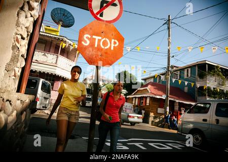 Street scene in the capitol city of Roseau, Dominica; Roseau, Dominica Stock Photo