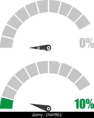Set of speedometer or rating meter signs infographic gauge element with percent 0, 10 Stock Vector