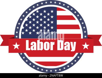 USA flag on button stamp with ribbons. Labor day. Vector illustration Stock Vector