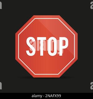 Traffic stop sign on a black background with shadow Stock Vector