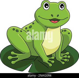 Spring Frog on Water Lily Cartoon Colored Clipart Stock Vector