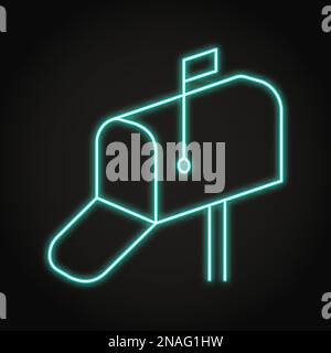 Neon open mailbox icon in line style. Post office box symbol. Vector illustration. Stock Vector