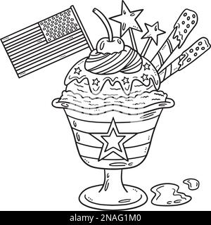 Ice Cream Parfait with Flag Isolated Coloring Page Stock Vector