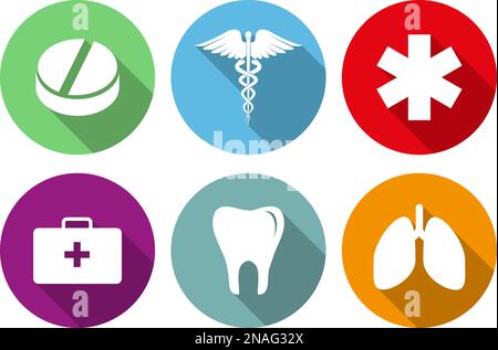 Set of icons for medical in a flat design with long shadow Stock Vector