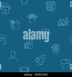 Seamless pattern with stress symptoms and causes in line style. Vector illustration. Stock Vector