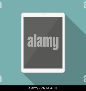 White tablet in a flat design with long shadow Stock Vector