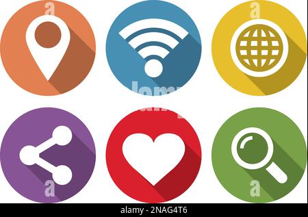 Set of icons for internet in a flat design with long shadow Stock Vector