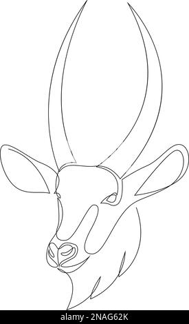 Water goat head in continuous line art drawing style. Waterbuck minimalist black linear sketch isolated on white background. Vector illustration Stock Vector