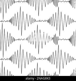 Seismogram. Recording earthquake shock activity. seismograph data. Seamless vector pattern. Outline on isolated background. Endless zigzag line. Stock Vector