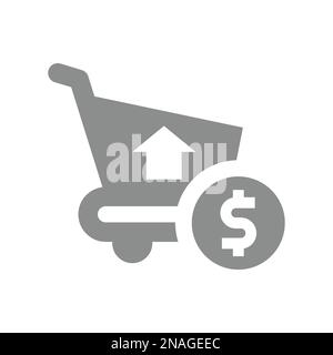 Shopping cart and dollar coin money icon. Inflation, basket and financial crisis vector symbol. Stock Vector