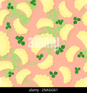 Ukrainian vareniki seamless pattern. Ukrainian national dish. Cuisine of Central Europe. Stock Vector