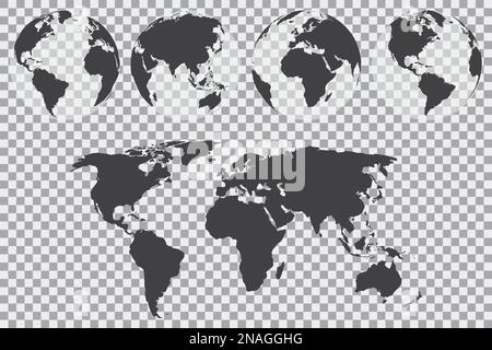 Globe set with world map on a transparent background. Vector illustration Stock Vector