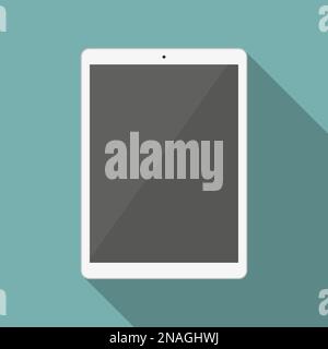 White tablet in a flat design with long shadow Stock Vector