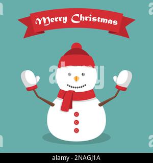 Christmas snowman with shadow in a flat design with ribbon Stock Vector