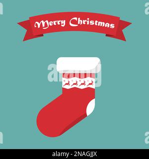Christmas sock and ribbon in a flat design Stock Vector