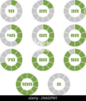Colorful pie charts. Set of green percentage diagrams. Modern infographic elements Stock Vector