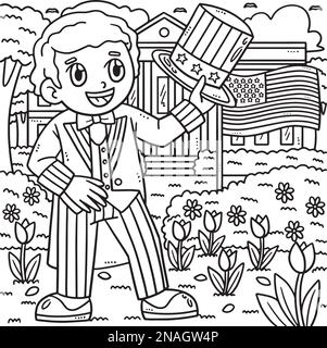 4th of July Uncle Sam Coloring Page Illustration Stock Vector Image ...