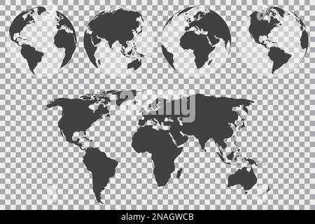 Globe set with world map on a transparent background. Vector illustration Stock Vector
