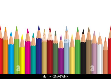 Seamless colored pencils row with wave on lower side. Flat design. Vector illustration eps10 Stock Vector