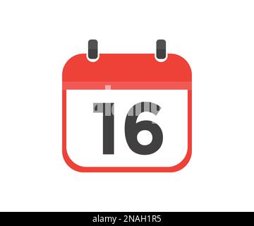 Simple calendar with date 16 day sixteen logo design. Calendar icon flat day 16. Reminder symbol. Event schedule date. Meeting appointment time. Stock Vector