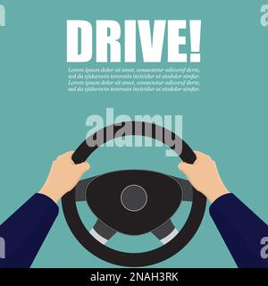 Hands hold the steering wheel of the car. Vector illustration Stock Vector