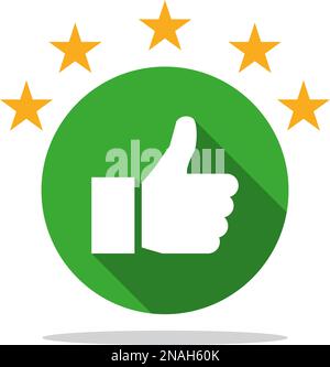 Thumb up icon with shadow with star rating Stock Vector