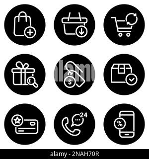 Set of white icons isolated against a black background, on a theme Shopping Stock Vector