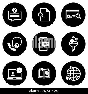 Set of white icons isolated against a black background, on a theme Search, sort data Stock Vector