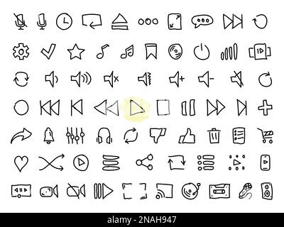 Simple vector doodle icons. Flat illustration on a theme audio and video player buttons Stock Vector