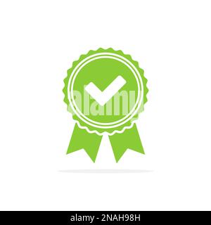 Green approved or certified medal icon in a flat design with shadow Stock Vector