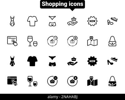Simple vector icons. Flat illustration on a theme shopping clothes Stock Vector