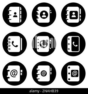 Set of white icons isolated against a black background, on a theme Address Book Stock Vector