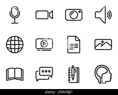 Simple vector icons. Flat illustration on a theme content creation tools and types Stock Vector