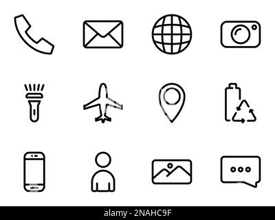 Simple vector icons. Flat illustration on a theme mobile phone functions, user settings and applications Stock Vector