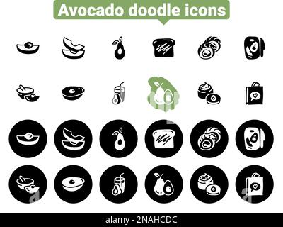 Simple vector icons. Flat illustration on a theme avocado, slices, dish and shopping Stock Vector