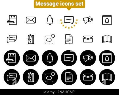 Simple vector icons. Flat illustration on a theme messages, notifications, chats, conversations Stock Vector
