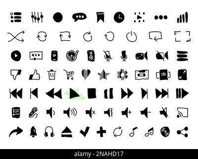 Simple vector doodle icons. Flat illustration on a theme audio and video player buttons Stock Vector