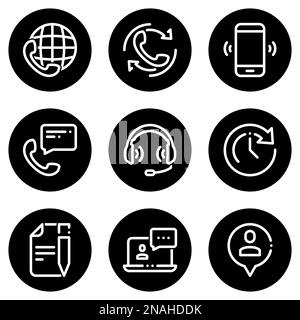 Set of white icons isolated against a black background, on a theme Communications Stock Vector