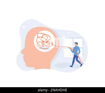 Mental health illustration. Character with mental disorder fight against stress, depression, emotional burnout and other psychological problems. Psych Stock Vector