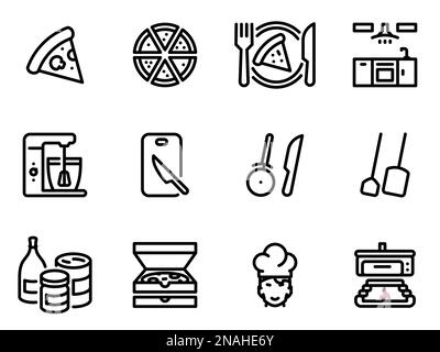 Simple vector icons. Flat illustration on a theme making pizza Stock Vector