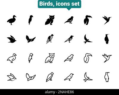 Simple vector icons. Flat illustration on a theme bird Stock Vector