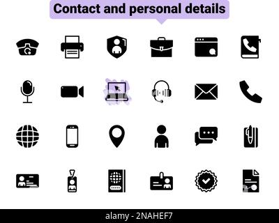 Simple vector icons. Flat illustration on a theme contact and personal data Stock Vector