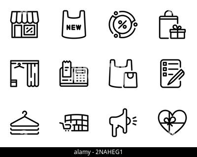 Simple vector icons. Flat illustration on a theme shopping, fitting room, gifts, spender Stock Vector