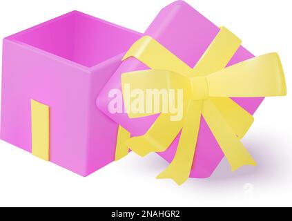 Pink and yellow gift box 3d realistic with top next to the box Stock Vector
