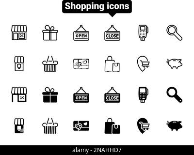 Simple vector icons. Flat illustration on a theme shopping for goods and gifts Stock Vector