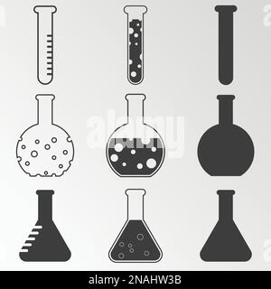 Set of objects on the theme of flask, chemistry Stock Vector