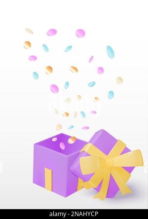 3D realistic colorful confetti flying from open gift box Stock Vector