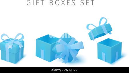 3D realistic light blue gift boxes set vector Stock Vector