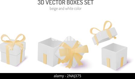 Beige and white 3D gift boxes set vector Stock Vector