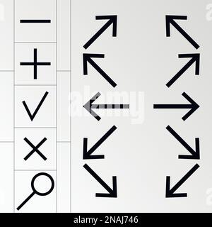 Set of objects on the theme of arrows, mathematical symbols Stock Vector